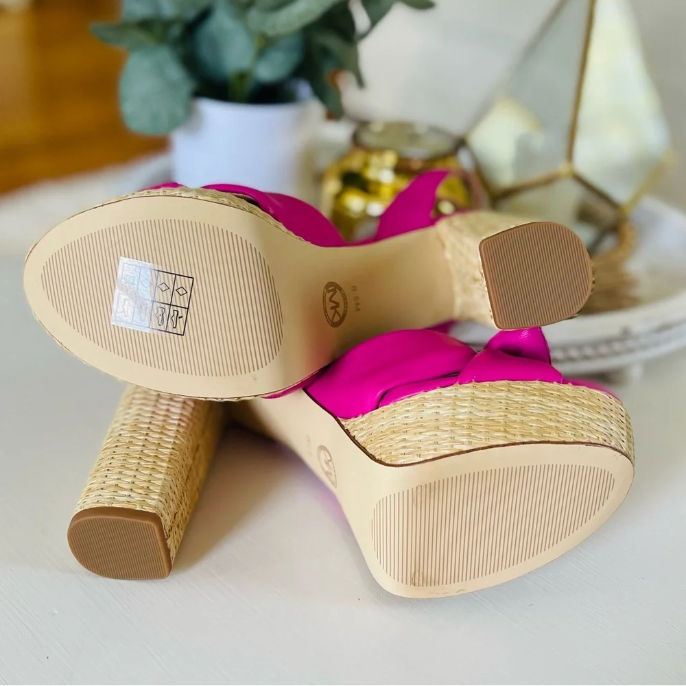 MICHAEL KORS Sadie Platform Leather Bow High Heeled Sandals Magenta Pink 8.5 - Picture 11 of 15